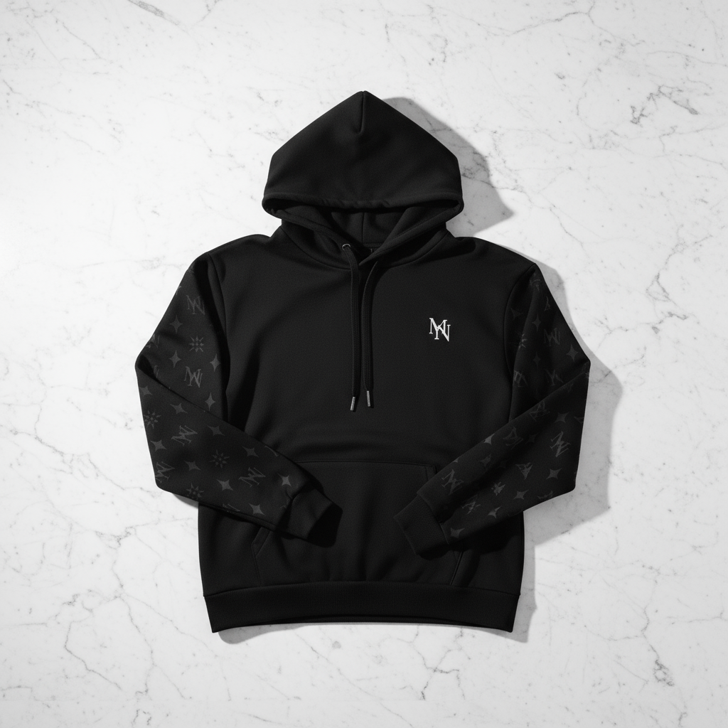MorteNoir MN Print Sleeve Premium Hoodie Flat Lay