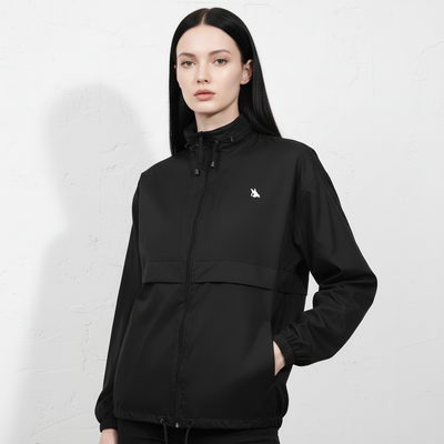 MorteNoir Storm Windbreaker - Female Front View (Longer Hair)