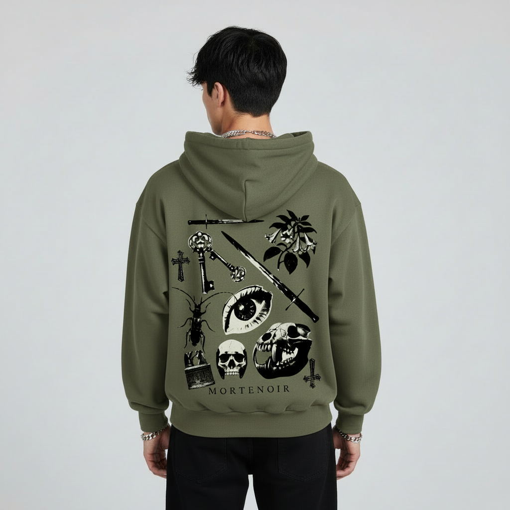 Olive green hoodie back view