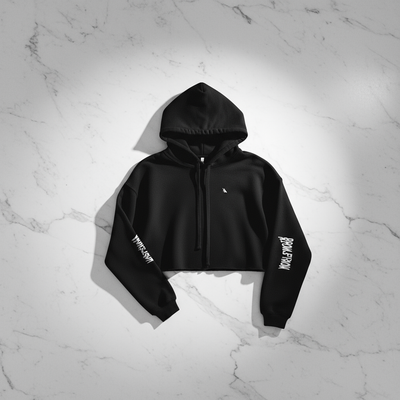 Raven Crop Hoodie Flat Lay