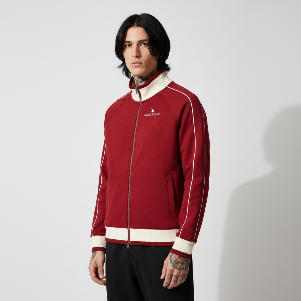 Red Color Block Track Jacket Front View