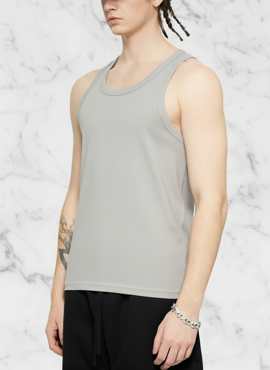 Side view with Flower Gray tank top