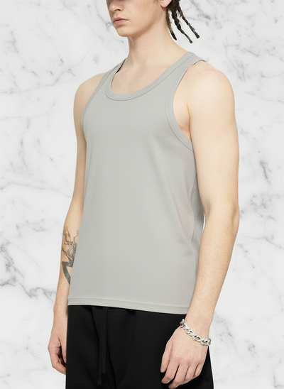 Side view with Flower Gray tank top