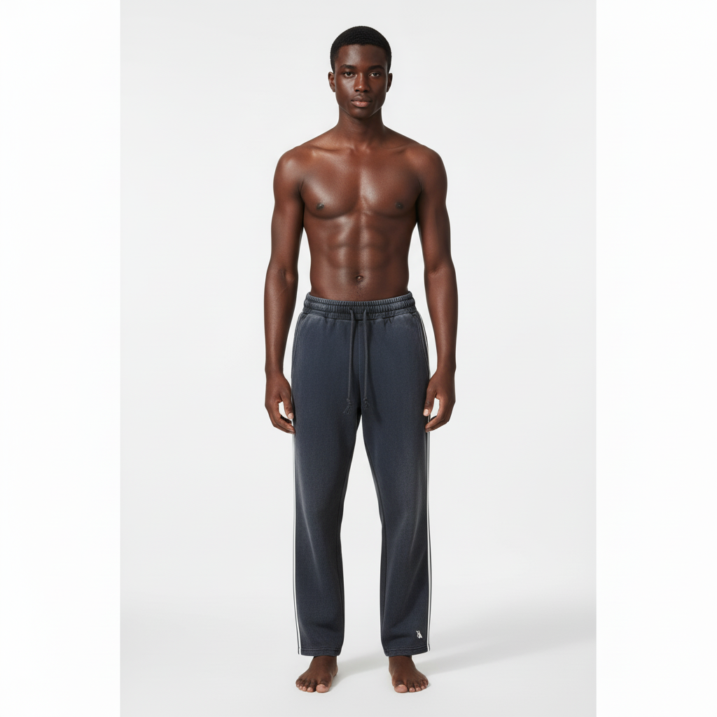 Snow Washed Contrast Tape Sweatpants - Blue Front