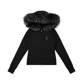 Vexen Fur Zip Hoodie Hoodies Black By MorteNoir