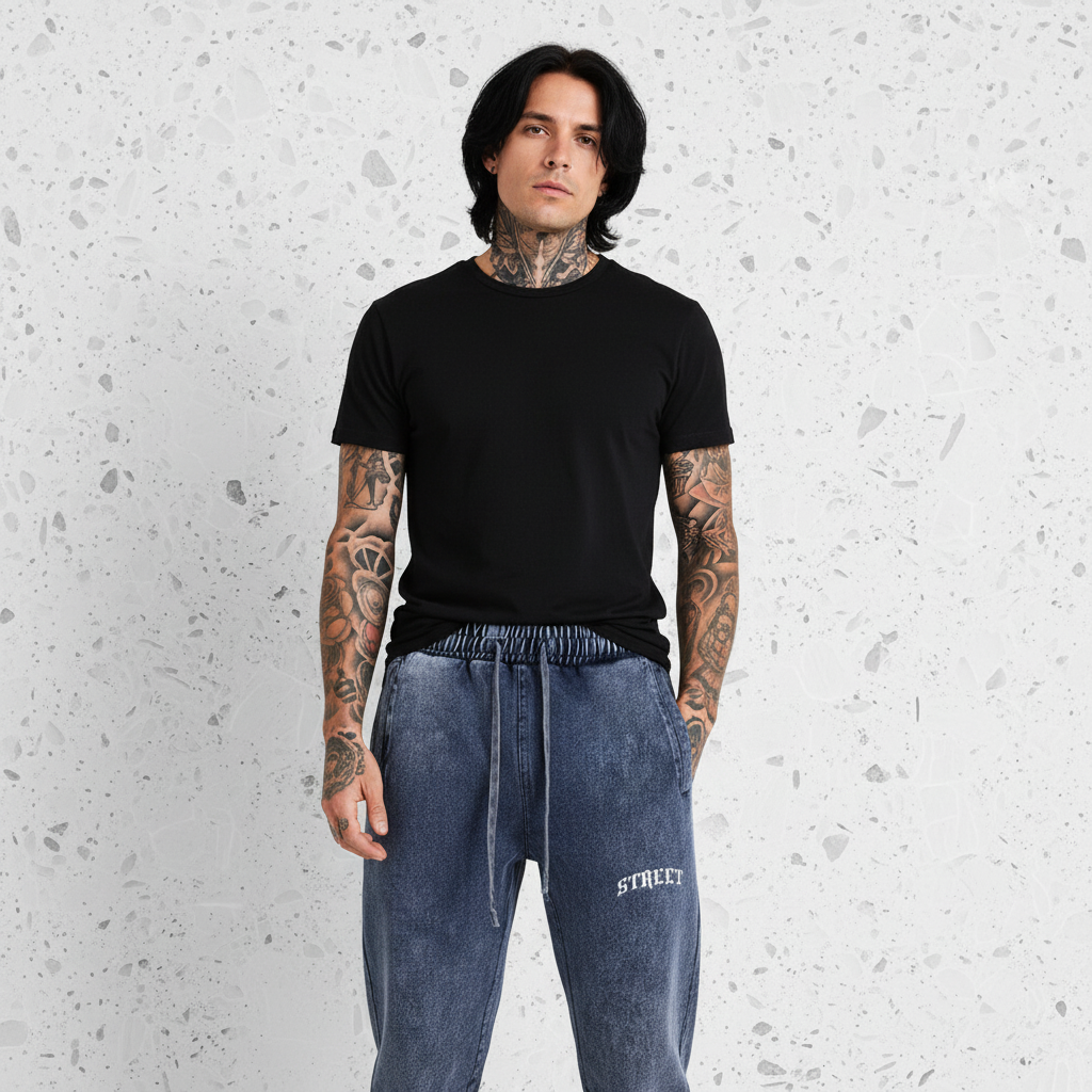 STREET Snow Wash Jogged Sweatpants Royal Blue - Male Front View