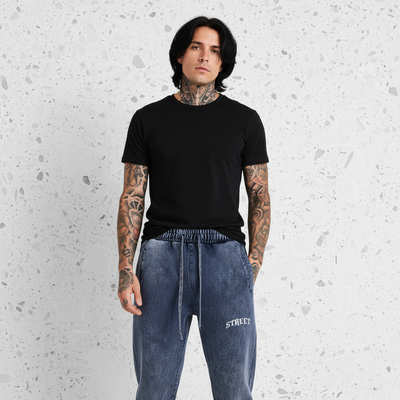 STREET Snow Wash Jogged Sweatpants Royal Blue - Male Front View