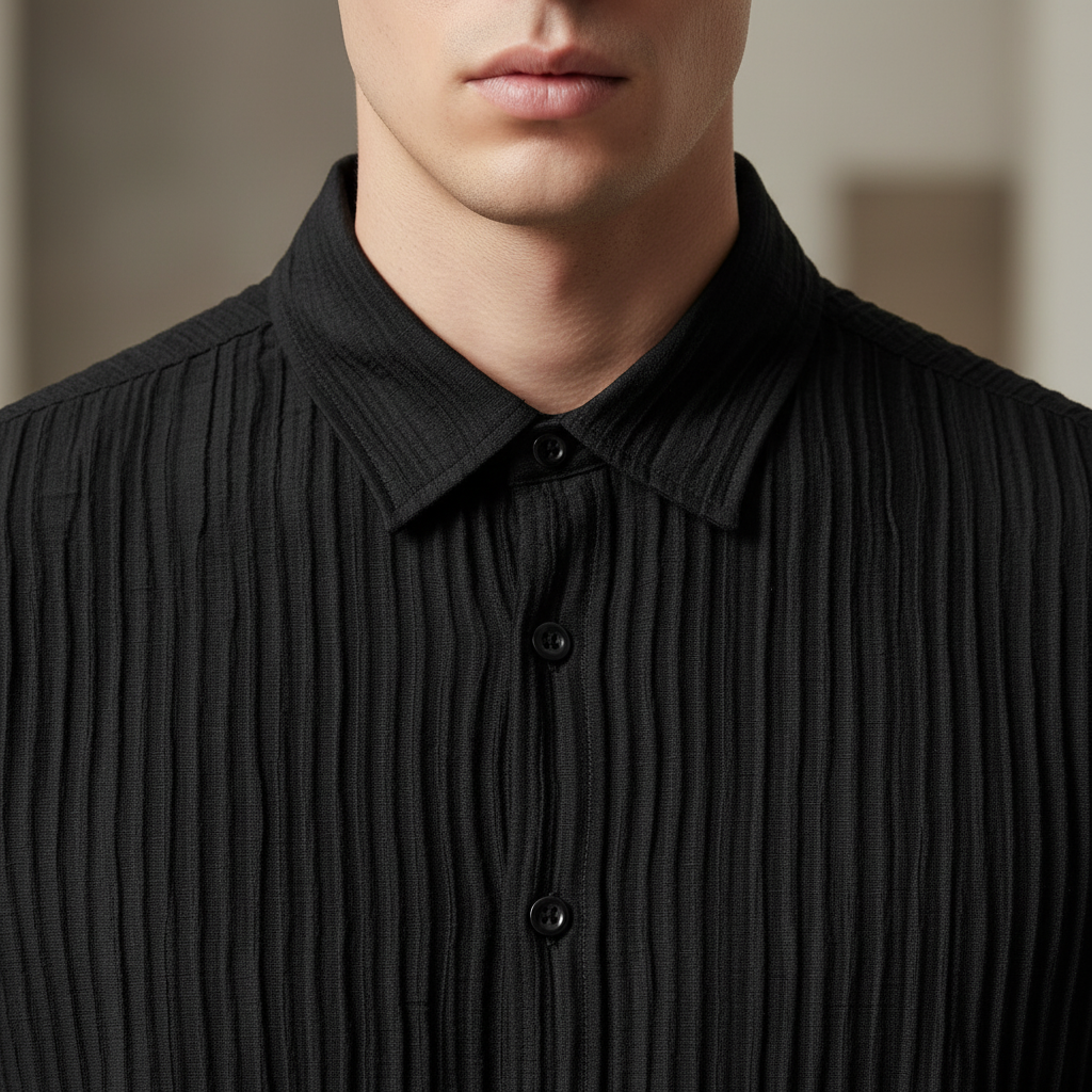 Tencel Jacquard Shirt - Collar & Button Detail